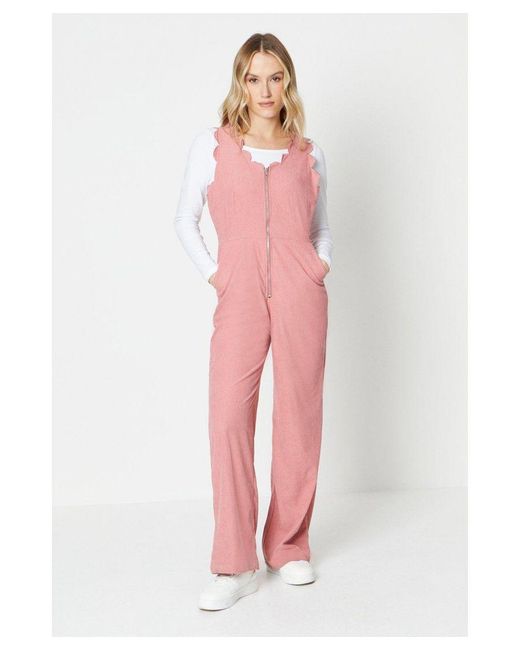 Oasis Pink Cord Scallop Edge Zip Font Dungaree