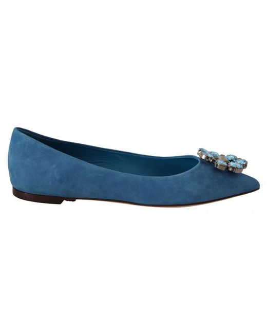 Dolce & Gabbana Blue Suede Crystals Loafers Flats Shoes Leather
