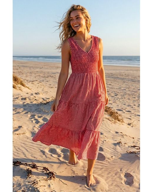 D.u.s.k Gingham Tiered Midi Dress