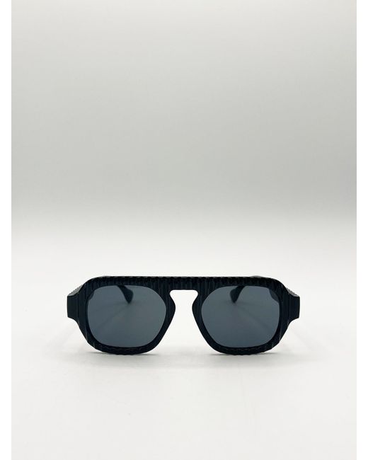 SVNX Blue Retro Ribbed Navigator Sunglasses