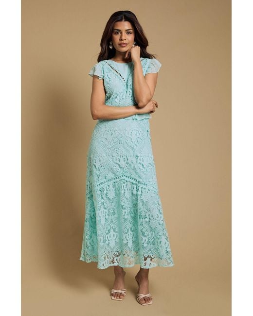 Oasis Blue Petite Dobby Lace Detail Midaxi Dress