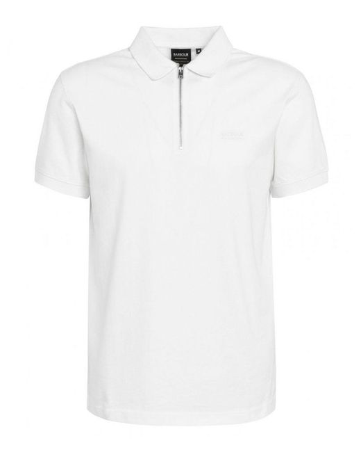 Barbour White Cylinder Zipped Polo for men