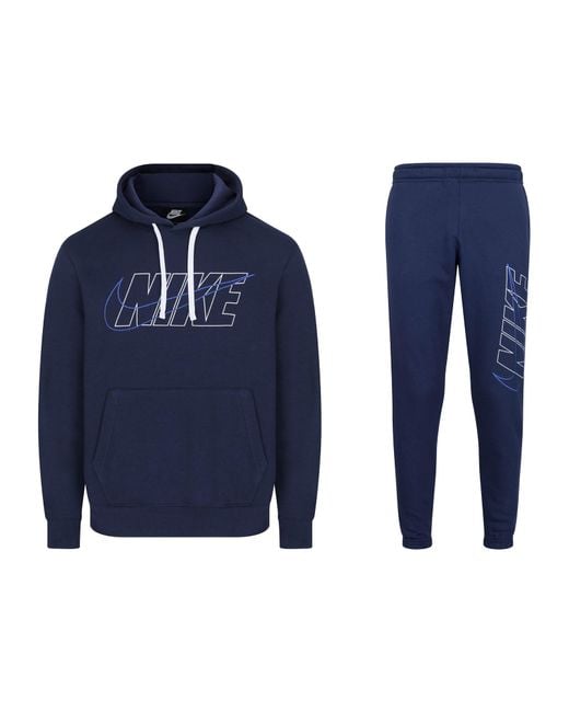 Nike Blue Outline Hooded Fleece Tracksuit for men