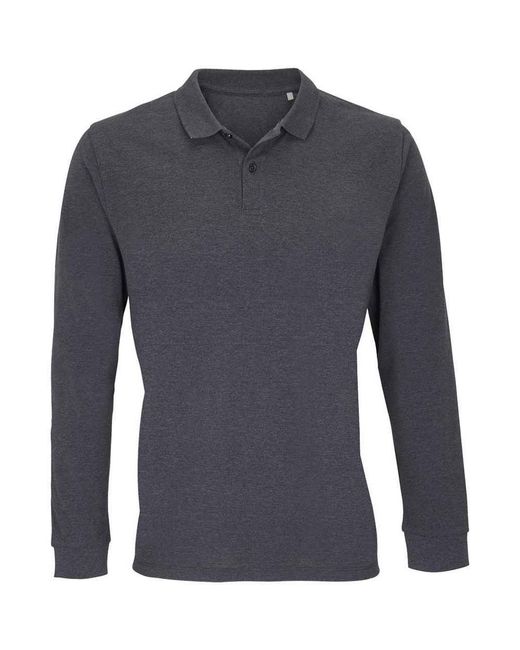Sol's Gray Adult Planet Marl Pique Long-Sleeved Polo Shirt Marl)