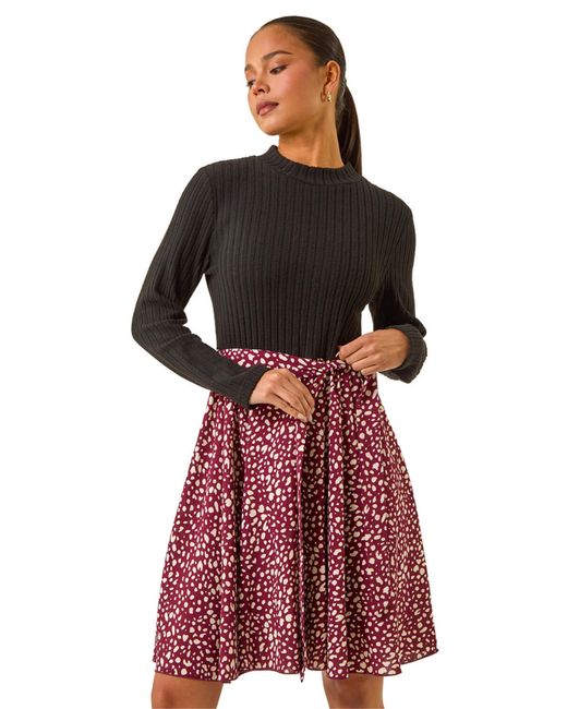 Roman Red Petite Spot Print Tie Front Dress