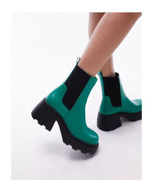 TOPSHOP Green Margot Chunky Chelsea Boot