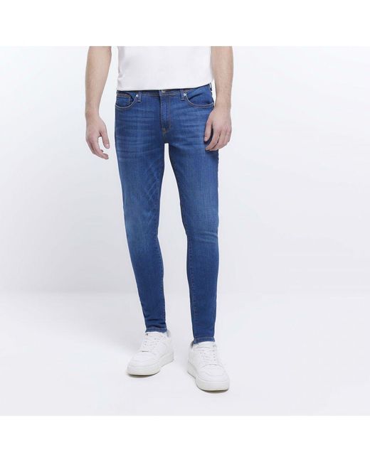 River Island Skinny Jeans Blue Spray On Super Fit Cotton for men