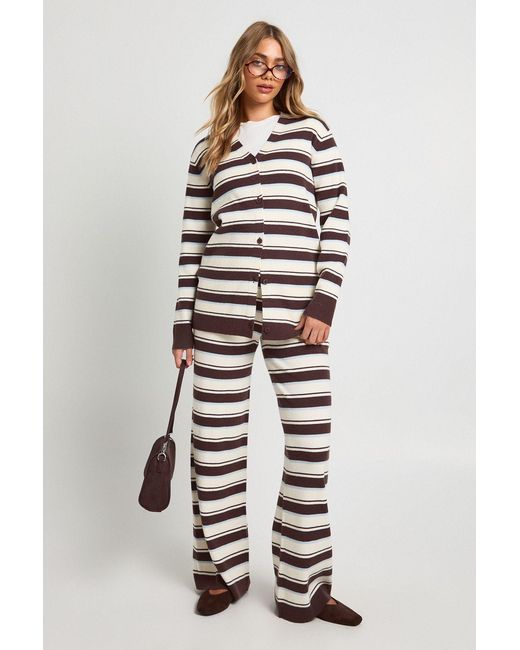 Boohoo White Super Soft Rib Knitted Boyfriend Cardigan And Wide Leg Trouser Co-Ord