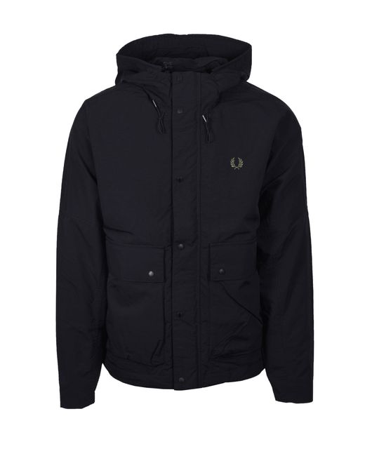 Fred Perry Blue Cropped Ripstop Parka Cotton for men