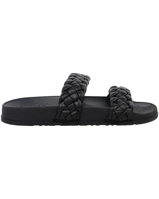 Roxy Black Slippy Braided Sliders Leather