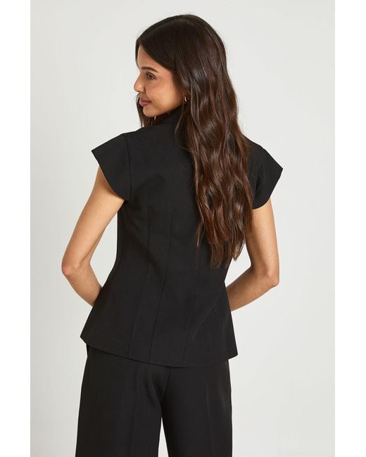 Boohoo Black Cinched Cap Sleeve Fitted Blazer