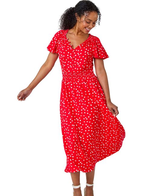 Womens Dresses Myntra Red Polka Dot Dress Midi Buy Roman Orange