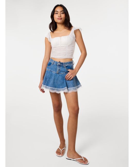Pink Vanilla Blue Broderie Frill Sleeve Top