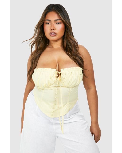 Boohoo White Plus Tie Front Cotton Corset Top