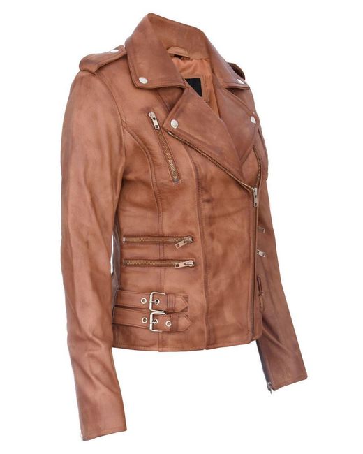 Infinity Leather Brown Brando Biker Jacket-Loddon
