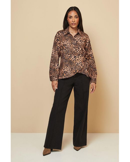 Wallis Natural Petite Leopard Print Knot Detail Shirt