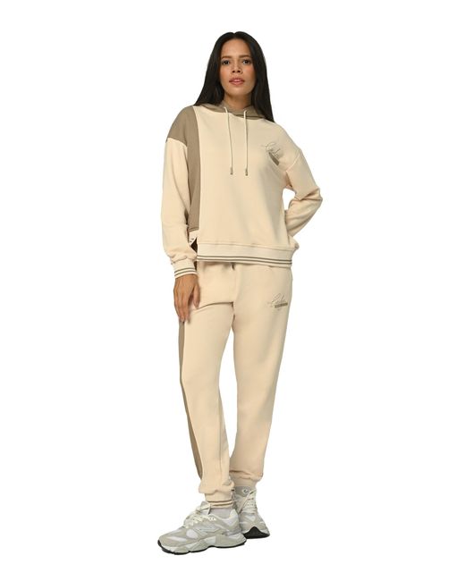 Tom Barron Natural Damen Bedruckter Gerippter Trainingsanzug-Set Lady Boss