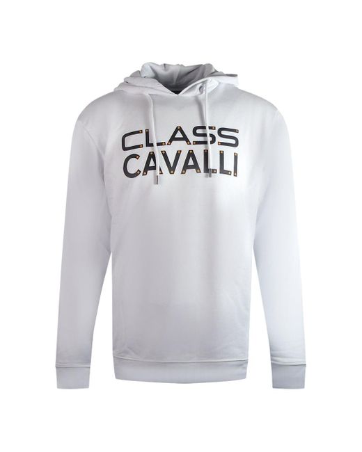 Roberto Cavalli Gray Reverse Logo Hoodie Cotton for men