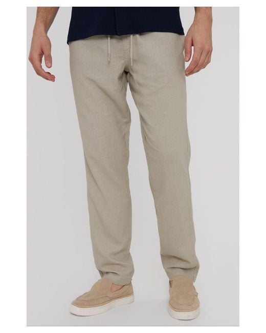 Threadbare Gray 'Fellow' Linen Blend Drawcord Trousers for men
