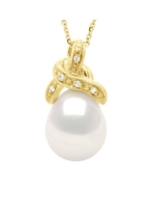 Ateliers Saint Germain Metallic Necklace Beaded Pendant Knot And Diamonds 0.04 Cts Real Freshwater Pearl Pear 9-10 Mm
