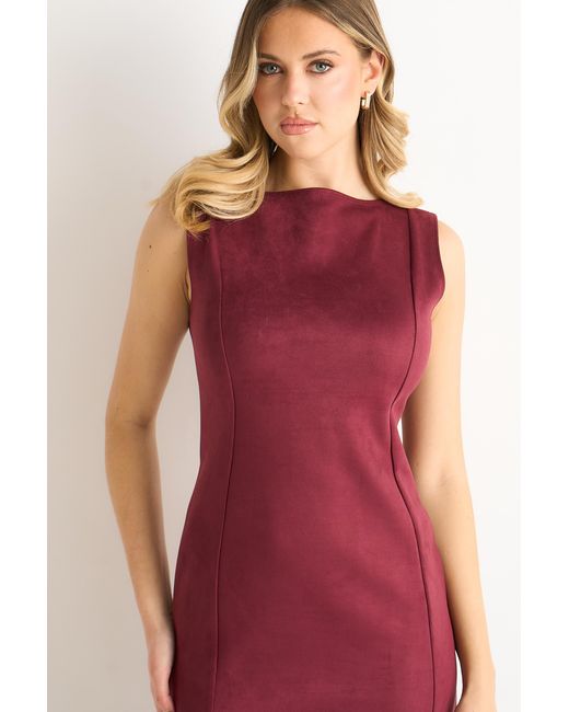 Gini London Red Mulberry Faux Suede Pencil Dress