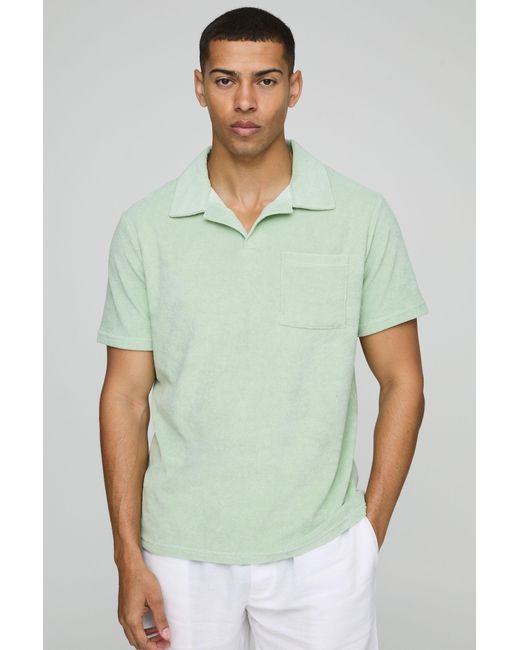 BoohooMAN Green Regular Pocket Detail Toweling Revere Polo for men