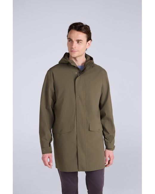 Mountain Warehouse Green 'Hyde' Long Waterproof Jacket Taped Seams Adjustable Hood Relaxed Fit Rain Coat for men
