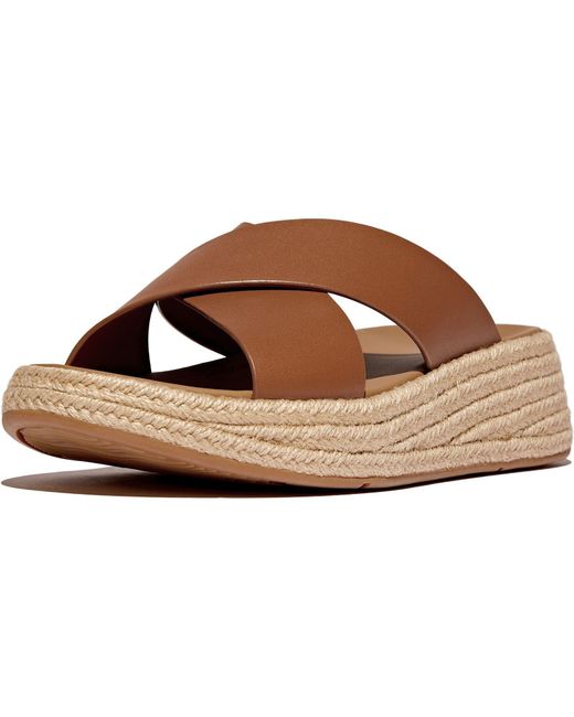 Fitflop Brown F-Mode Cross Leather Deep Tan Clogs for men