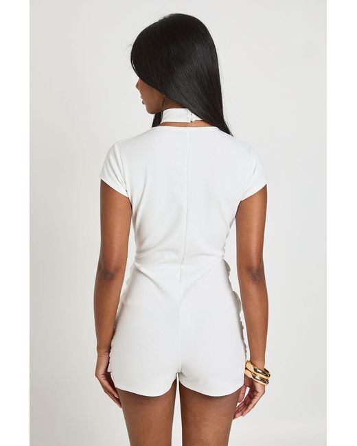 Boohoo White Twist Detail Short Sleeve Playsuit