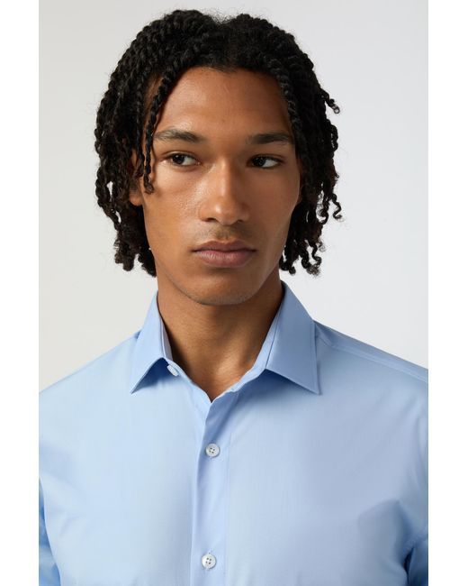 Limehaus White Slim Fit Poplin Single Cuff Regular Collar Shirt for men