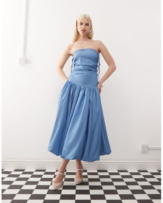 Amy Lynn Blue Alexa Tie Shoulder Puffball Midi Dress