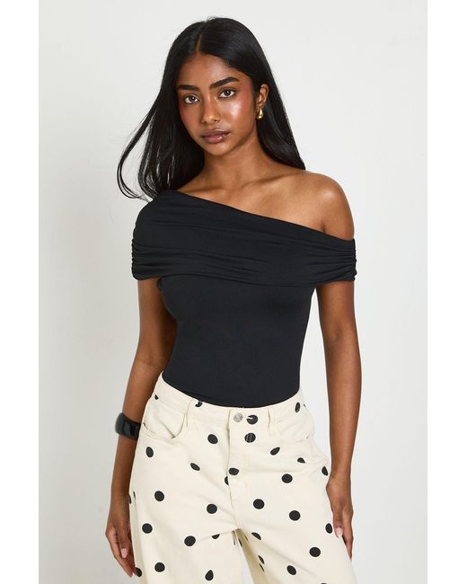 Boohoo Black Matte Slinky Off Theshoulder Bodysuit