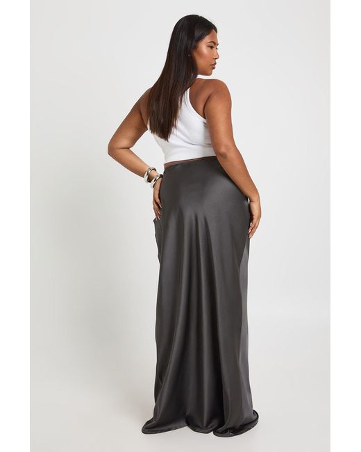 Boohoo Gray Plus Satin Ruched Side Detail Column Maxi Skirt