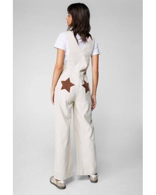 Nasty Gal White Jumbo Corduroy Star Bum Dungarees