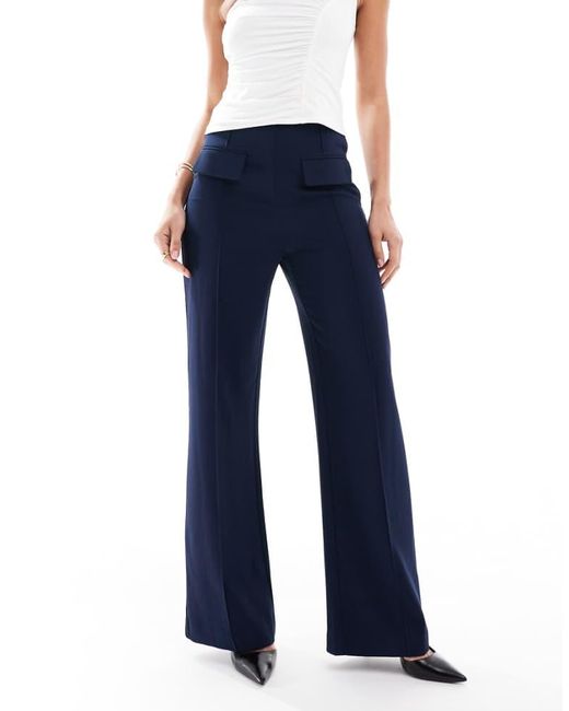 ASOS Blue Tailored Double Pocket Seam Detail Trousers