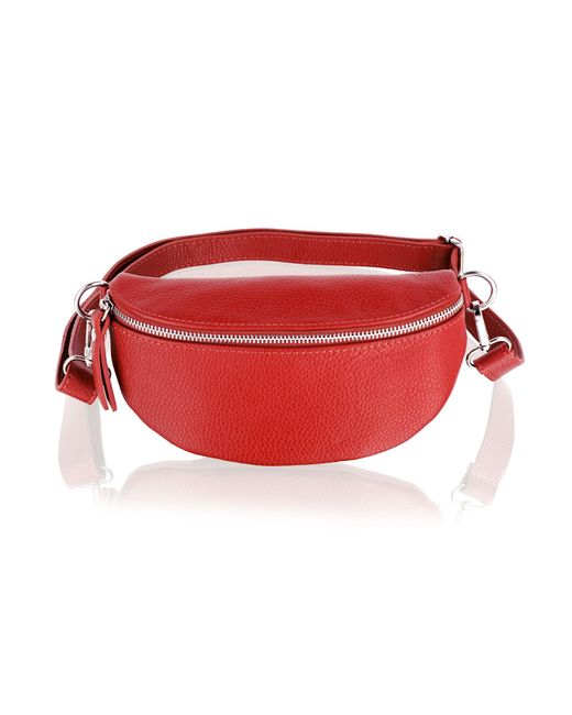 Woodland Leathers Red Leather 9.0" Waist Bag With Detachable Adjustable Strap