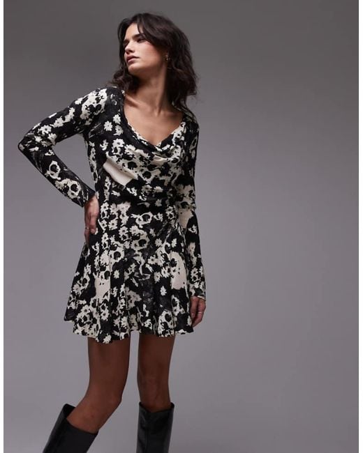 TOPSHOP Multicolor Deep Cowl Neck Tea Dress