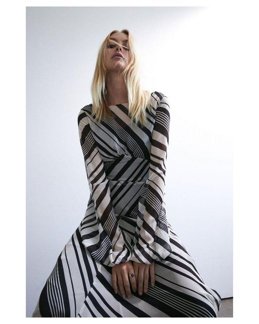Warehouse White Stripe Placement Print Drop Back Maxi Dress