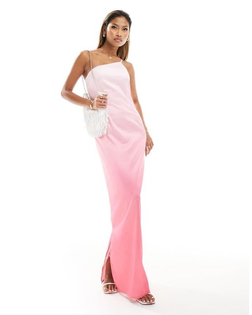 Kaiia Pink Satin One Shoulder Maxi Dress