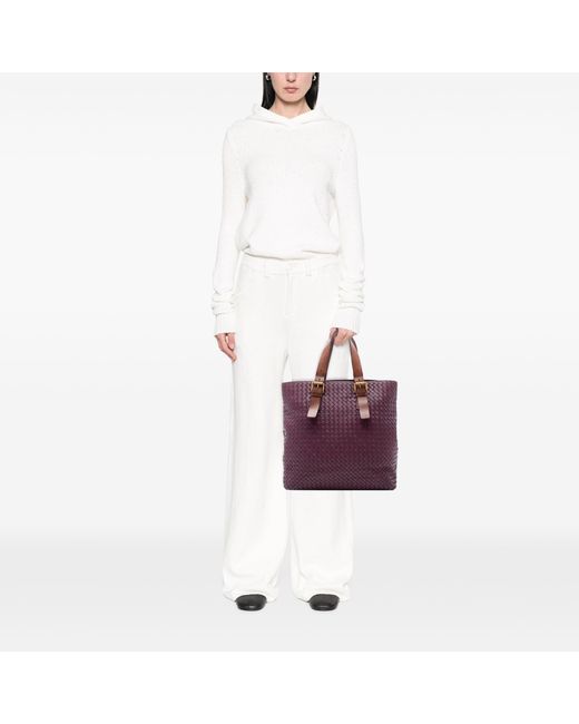 Bottega Veneta White Pre-Owned Bicolor Nappa Intrecciato Belt Strap Tote