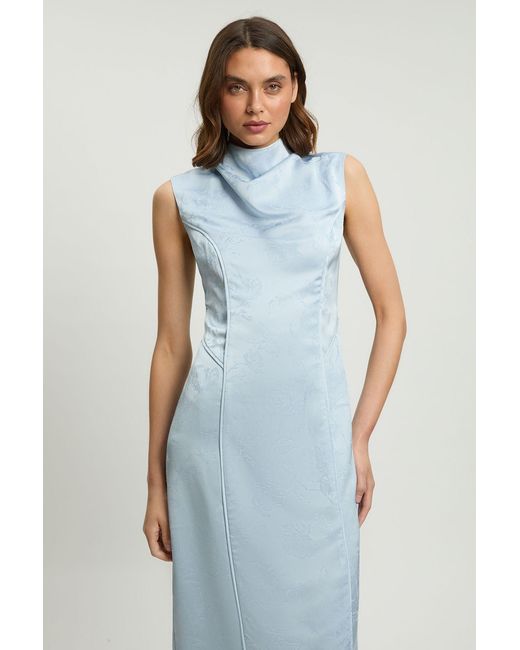 Karen Millen Blue Petite Jacquard Sleeveless Woven Maxi Dress