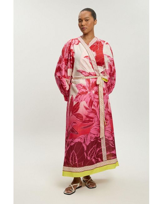 Karen Millen Red Plus Size Cotton Voile Maxi Beach Dress