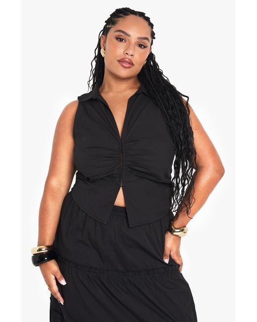 Boohoo Black Plus Pleated Detail Waistcoat