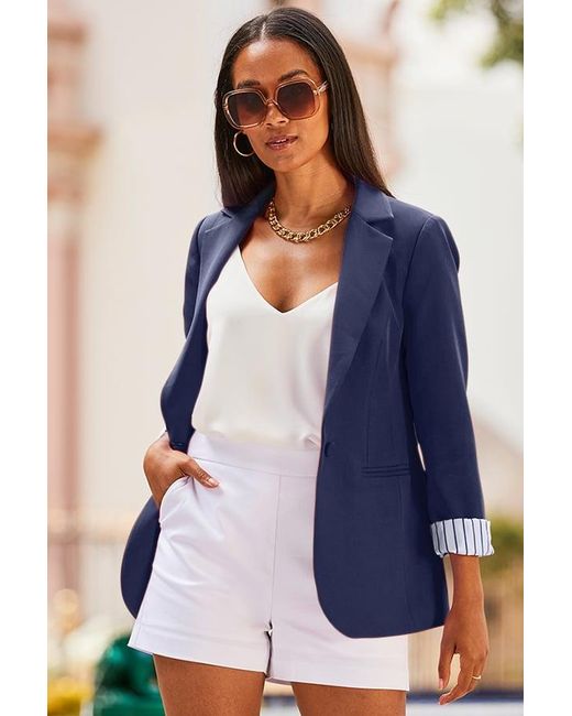 Sosandar Blue Stripe Print Lining Blazer