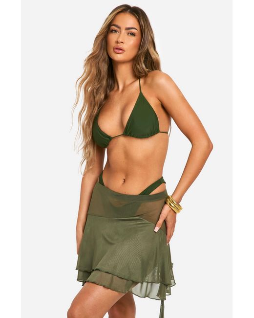 Boohoo Green Ruffle Beach Skirt