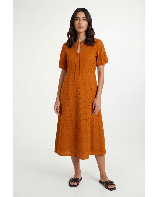Wallis Orange Summer Broderie Smock Dress