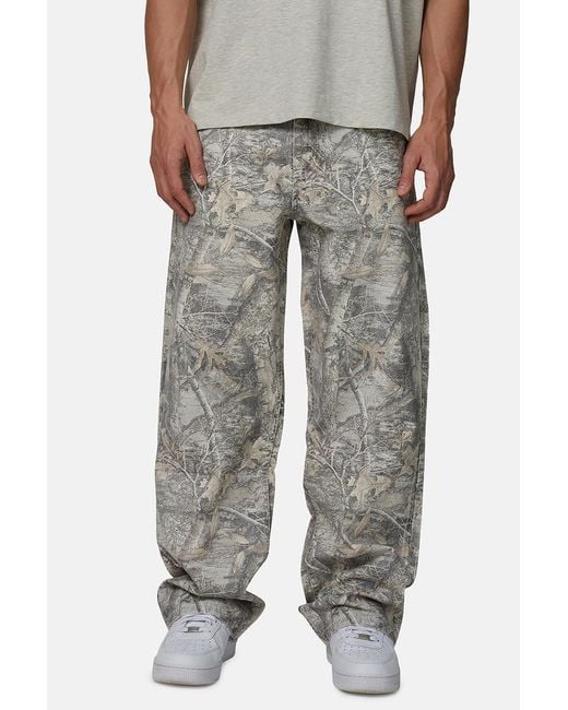 Good For Nothing Gray Baggy Woodland Camo Denim Jeans for men
