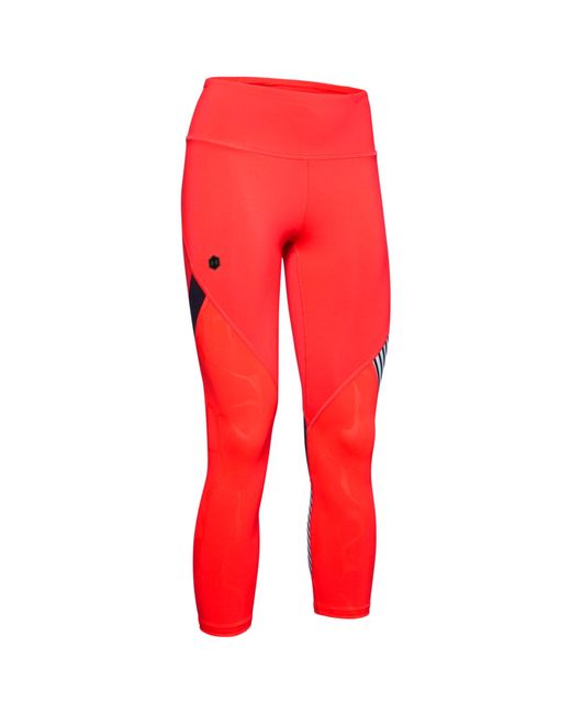 Under Armour Red Rush Embossed Shine Crop Leggings Tight 1351717 628