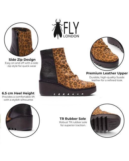 Fly London Brown Suede Leather Wedge Heel Platform Ankle Boots