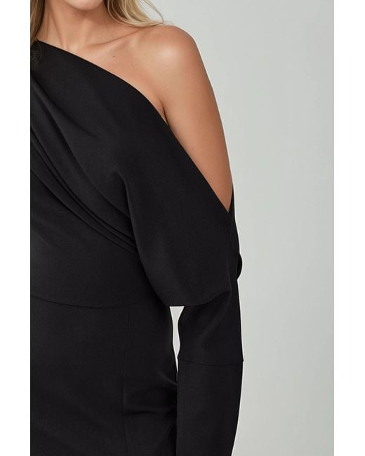 Hiccup Black Asymmetrical Collar Bodycon Midi Dress With Slit